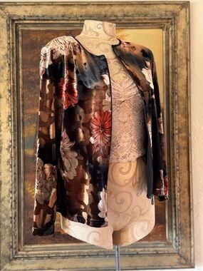 STUNNING Vintage Libra Velvet Floral Zip Cardigan Jacket - M